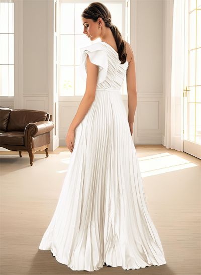 Elegant Pleated One-Shoulder Sleeveless Floor-Length Mother Of The Bride Dresses With Pleated