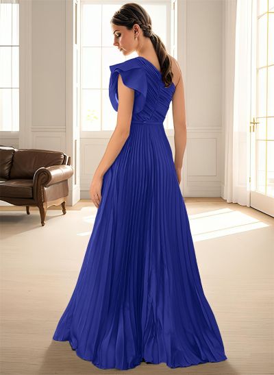 Elegant Pleated One-Shoulder Sleeveless Floor-Length Mother Of The Bride Dresses With Pleated