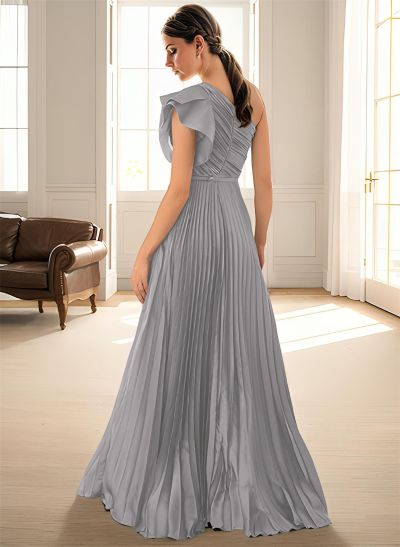 Elegant Pleated One-Shoulder Sleeveless Floor-Length Mother Of The Bride Dresses With Pleated