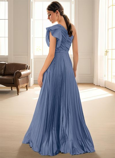 Elegant Pleated One-Shoulder Sleeveless Floor-Length Mother Of The Bride Dresses With Pleated