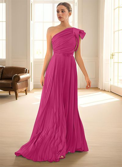 Elegant Pleated One-Shoulder Sleeveless Floor-Length Mother Of The Bride Dresses With Pleated