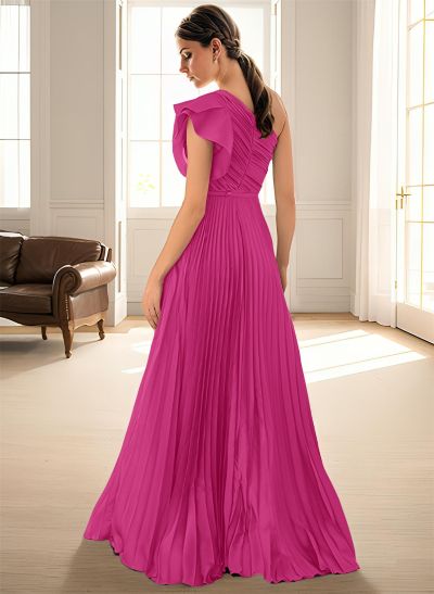 Elegant Pleated One-Shoulder Sleeveless Floor-Length Mother Of The Bride Dresses With Pleated