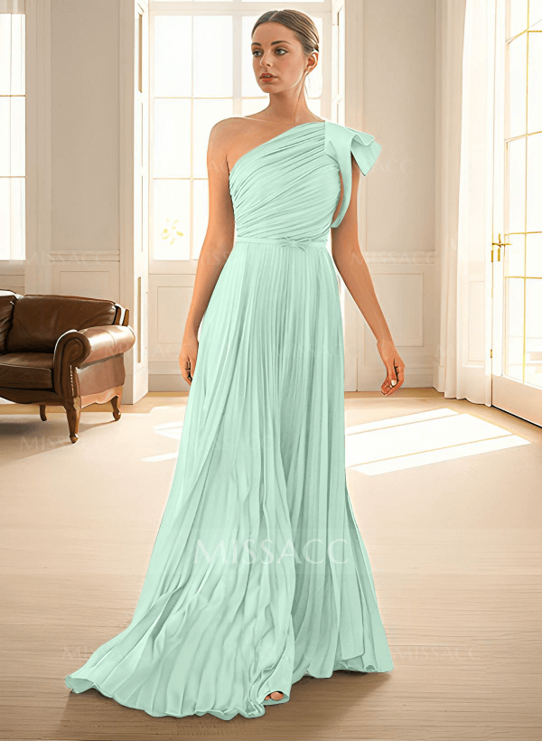Elegant Pleated One-Shoulder Sleeveless Floor-Length Mother Of The Bride Dresses With Pleated