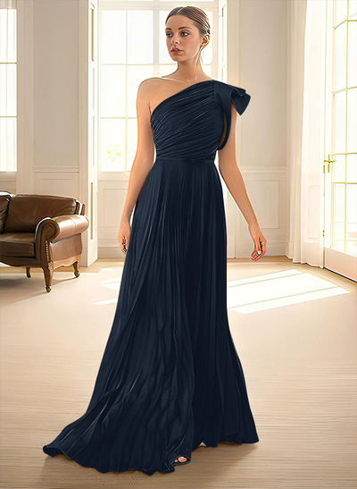 Elegant Pleated One-Shoulder Sleeveless Floor-Length Mother Of The Bride Dresses With Pleated