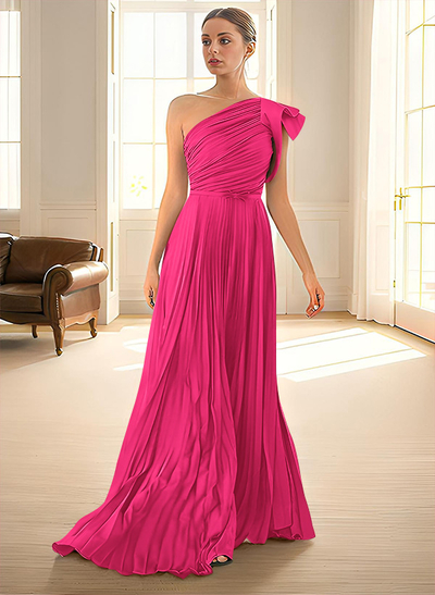 Elegant Pleated One-Shoulder Sleeveless Floor-Length Mother Of The Bride Dresses With Pleated