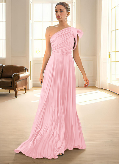 Elegant Pleated One-Shoulder Sleeveless Floor-Length Mother Of The Bride Dresses With Pleated
