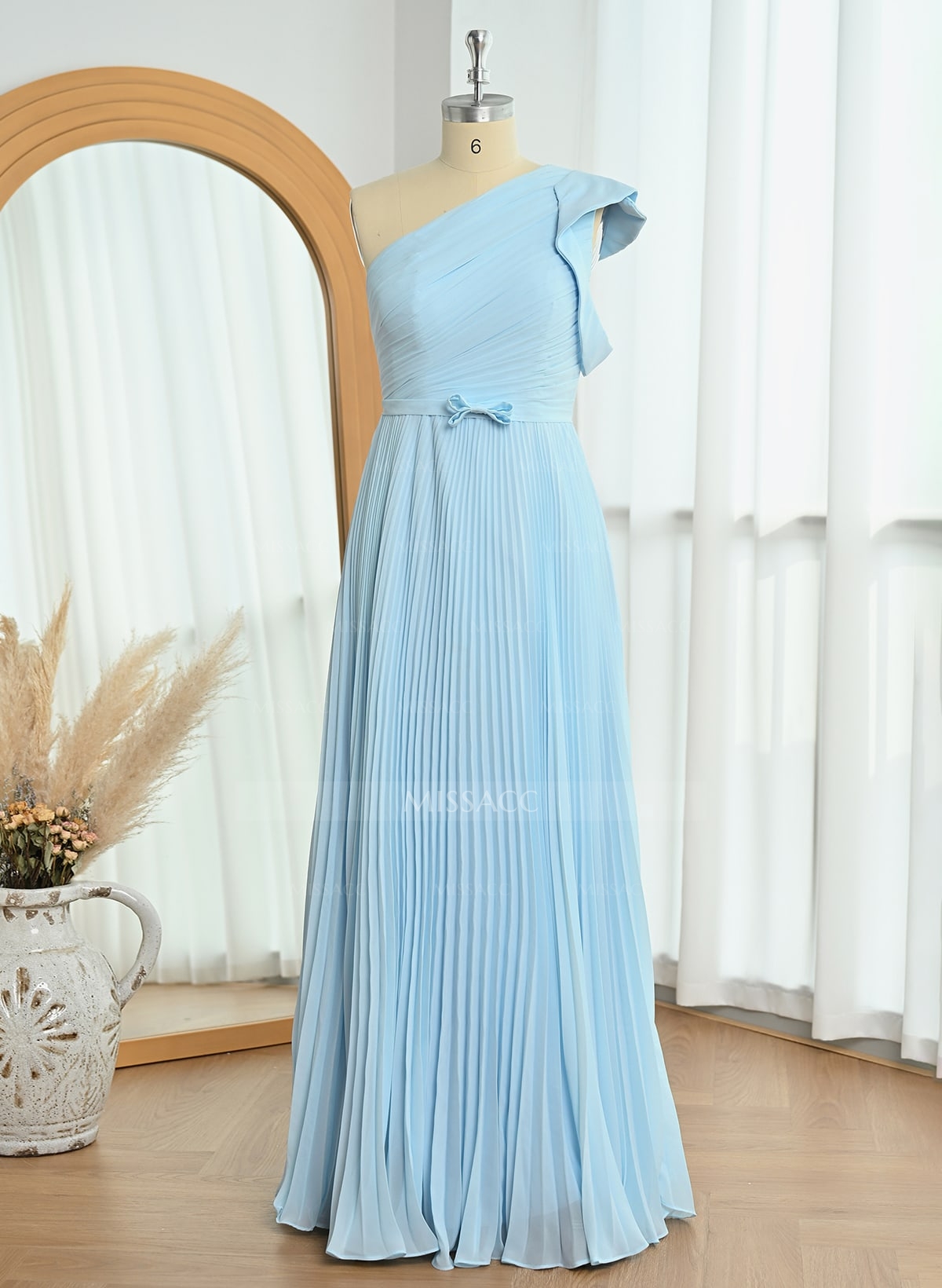 Elegant Pleated One-Shoulder Sleeveless Floor-Length Mother Of The Bride Dresses With Pleated