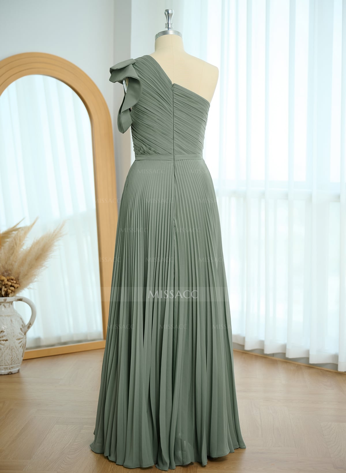 Elegant Pleated One-Shoulder Sleeveless Floor-Length Mother Of The Bride Dresses With Pleated