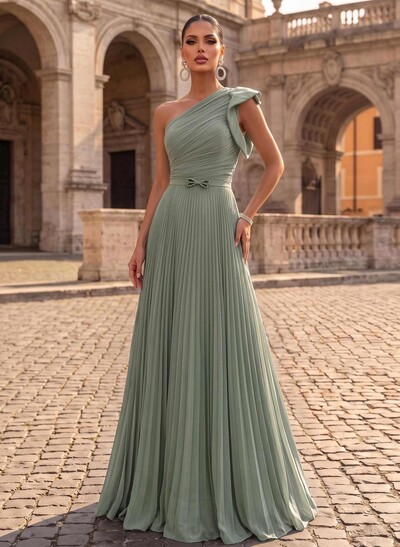Elegant Pleated One-Shoulder Sleeveless Floor-Length Mother Of The Bride Dresses With Pleated