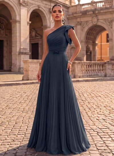 Elegant Pleated One-Shoulder Sleeveless Floor-Length Mother Of The Bride Dresses With Pleated