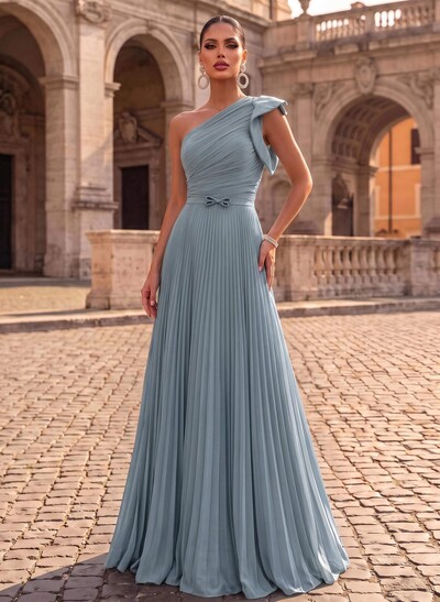 Elegant Pleated One-Shoulder Sleeveless Floor-Length Mother Of The Bride Dresses With Pleated