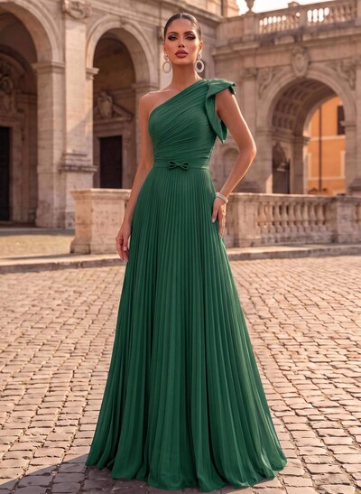 Elegant Pleated One-Shoulder Sleeveless Floor-Length Mother Of The Bride Dresses With Pleated