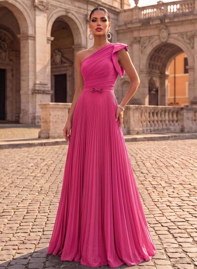 Elegant Pleated One-Shoulder Sleeveless Floor-Length Mother Of The Bride Dresses With Pleated