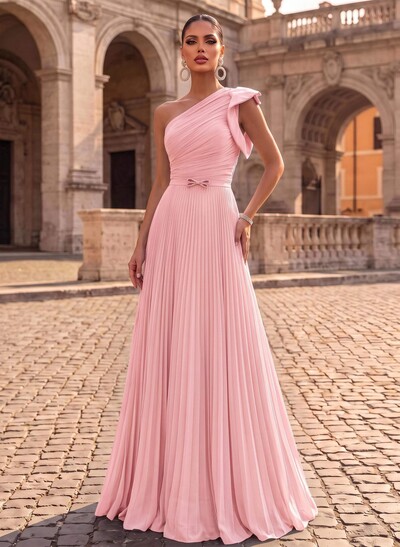 Elegant Pleated One-Shoulder Sleeveless Floor-Length Mother Of The Bride Dresses With Pleated