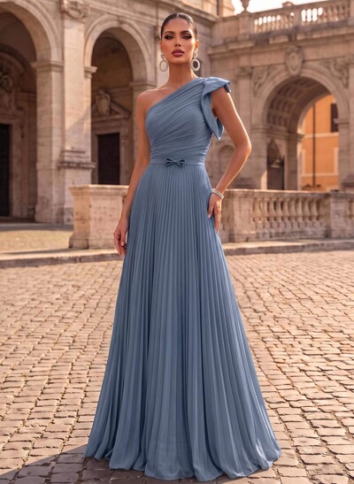 Elegant Pleated One-Shoulder Sleeveless Floor-Length Mother Of The Bride Dresses With Pleated