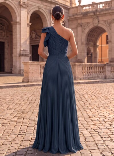 Elegant Pleated One-Shoulder Sleeveless Floor-Length Mother Of The Bride Dresses With Pleated