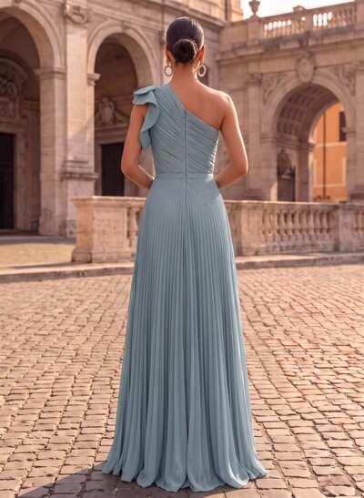 Elegant Pleated One-Shoulder Sleeveless Floor-Length Mother Of The Bride Dresses With Pleated