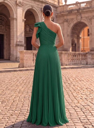Elegant Pleated One-Shoulder Sleeveless Floor-Length Mother Of The Bride Dresses With Pleated