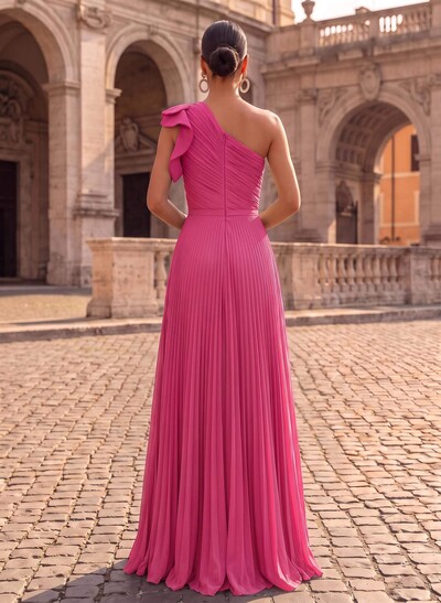 Elegant Pleated One-Shoulder Sleeveless Floor-Length Mother Of The Bride Dresses With Pleated