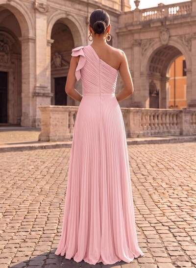 Elegant Pleated One-Shoulder Sleeveless Floor-Length Mother Of The Bride Dresses With Pleated
