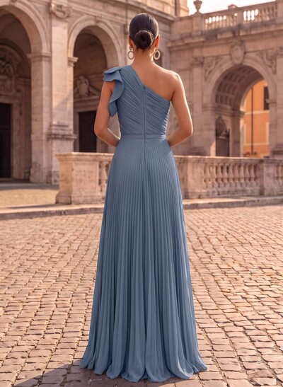 Elegant Pleated One-Shoulder Sleeveless Floor-Length Mother Of The Bride Dresses With Pleated