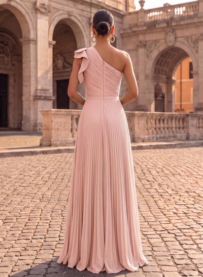 Elegant Pleated One-Shoulder Sleeveless Floor-Length Mother Of The Bride Dresses With Pleated