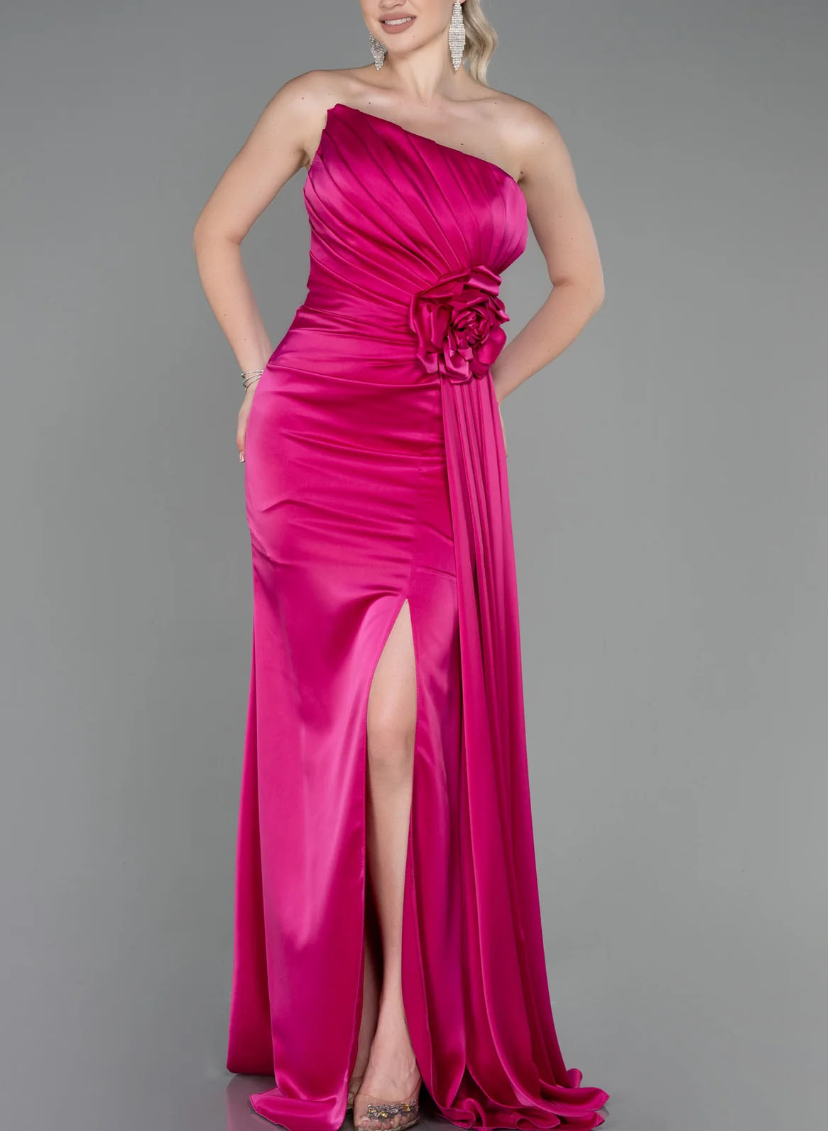 Curvy Strapless  Flower Pleated Mother Of The Bride Dresses With Sheath/Column