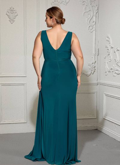 Curvy V-Neck Beading Slit Mother Of The Bride Dresses With Trumpet/Mermaid