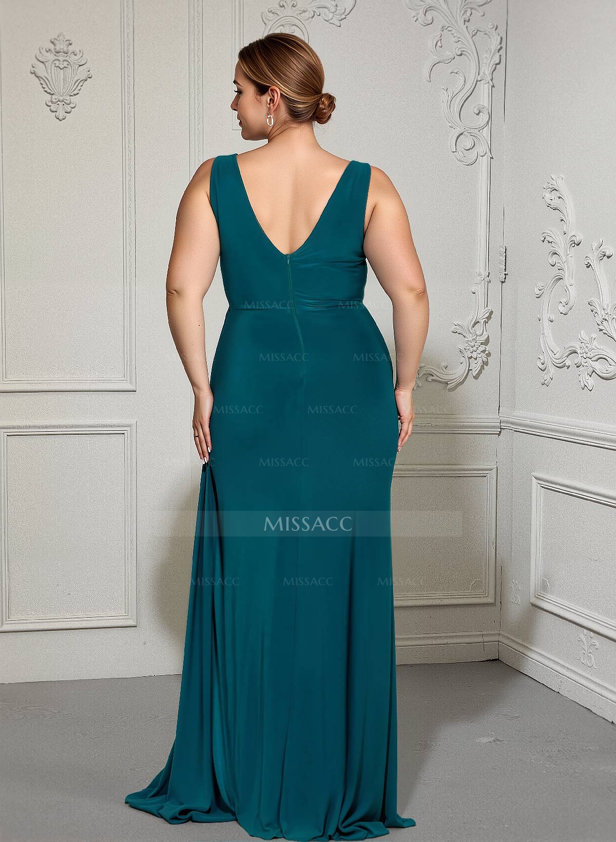 Curvy V-Neck Beading Slit Mother Of The Bride Dresses With Trumpet/Mermaid