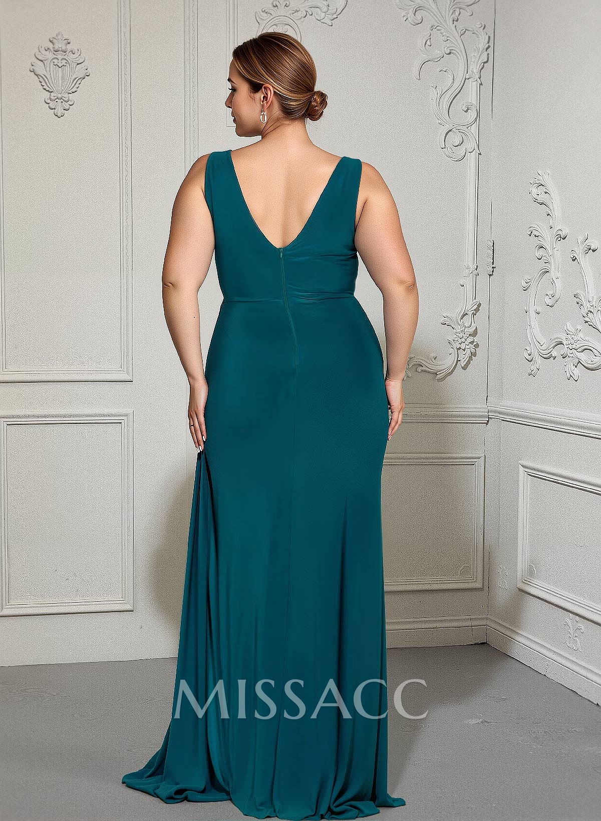 Curvy V-Neck Beading Slit Mother Of The Bride Dresses With Trumpet/Mermaid