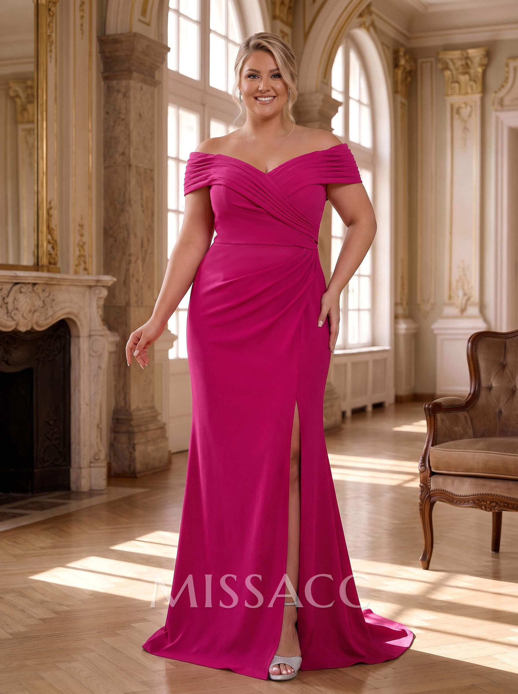 Curvy Off-the-Shoulder Mermaid Slit Mother of the Bride Dresses