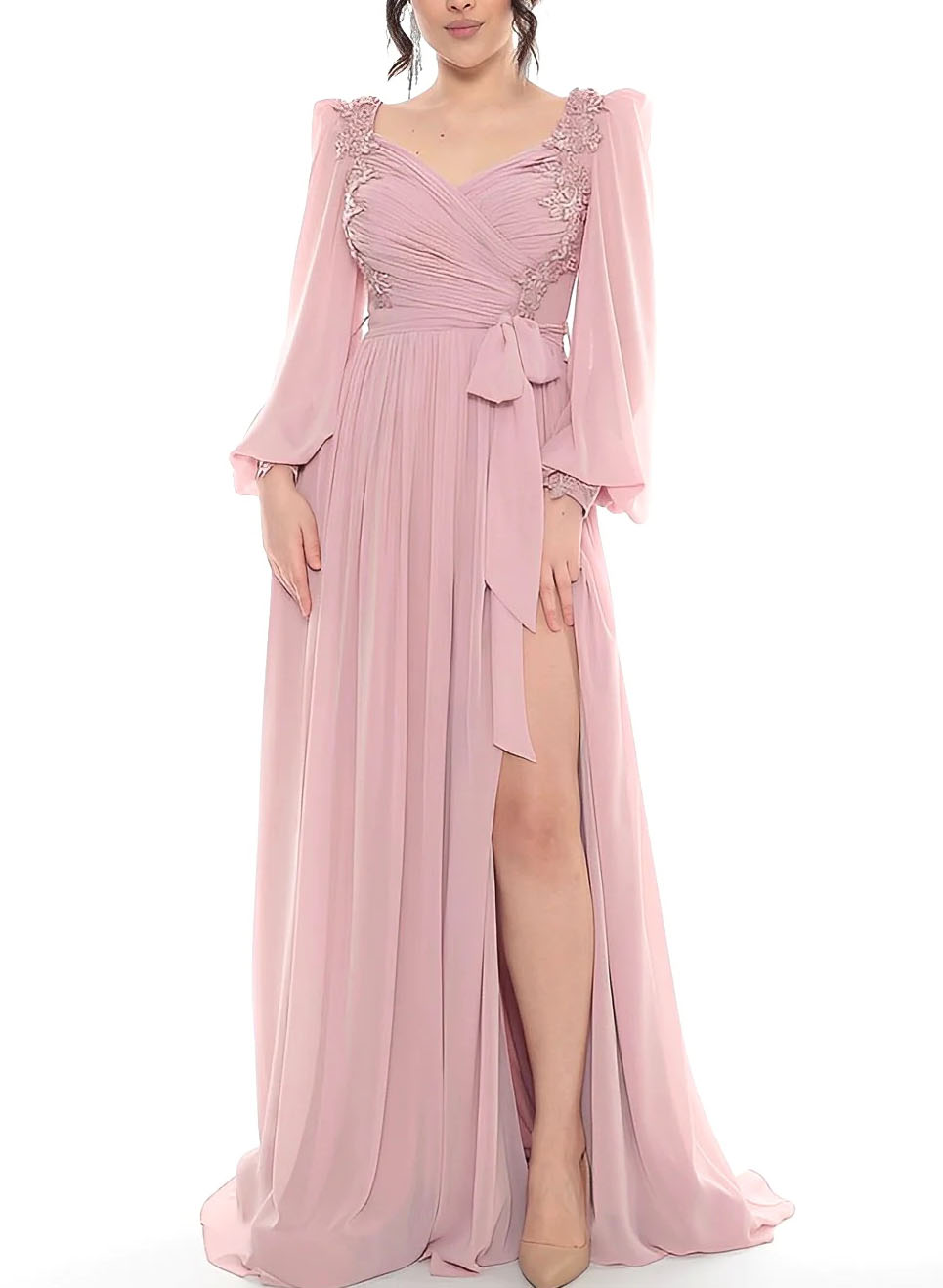 Long Sleeves A-Line Chiffon Lace Mother Of The Bride Dresses