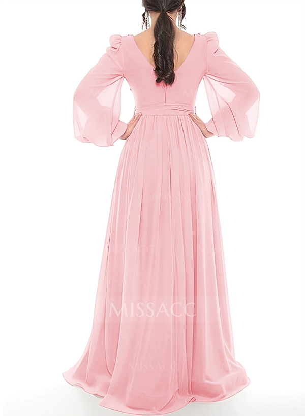 Long Sleeves A-Line Chiffon Lace Mother Of The Bride Dresses