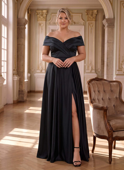 Simple A-Line Satin Off-The-Shoulder Mother Of The Bride Dresses