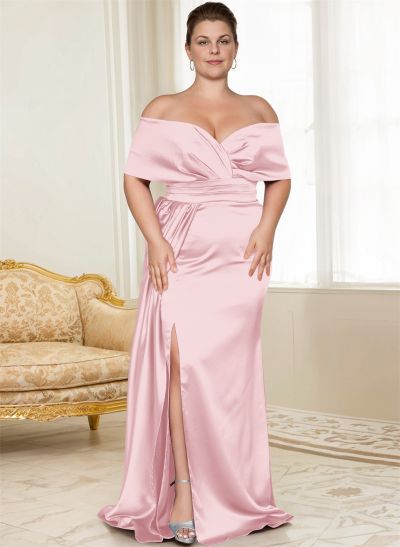 Curvy Simple Off-The-Shoulder Satin Mother Of The Bride Dresses
