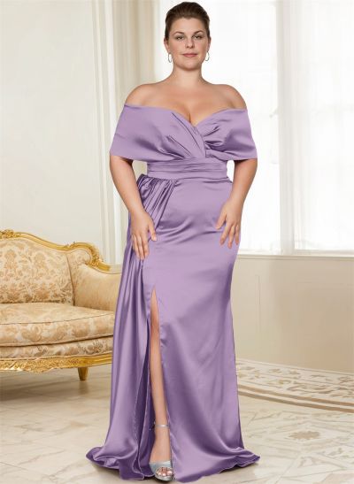 Curvy Simple Off-The-Shoulder Satin Mother Of The Bride Dresses