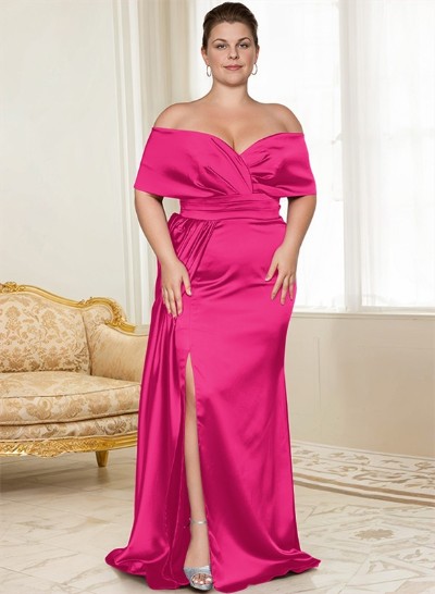 Curvy Simple Off-The-Shoulder Satin Mother Of The Bride Dresses