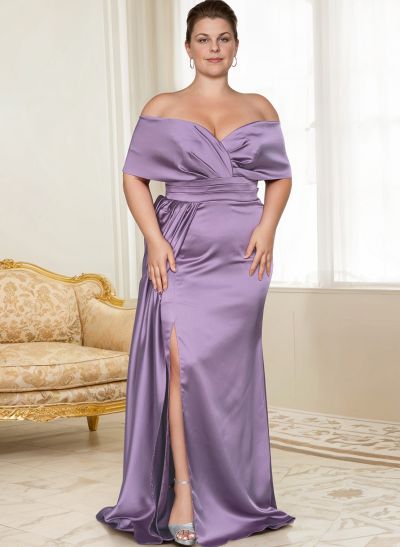 Curvy Simple Off-The-Shoulder Satin Mother Of The Bride Dresses