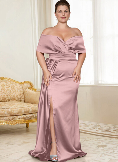 Curvy Simple Off-The-Shoulder Satin Mother Of The Bride Dresses