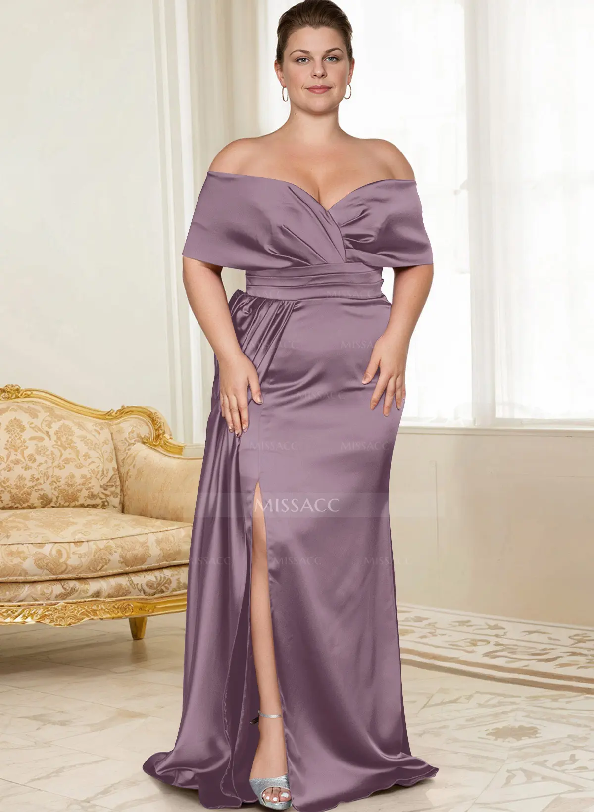 white christmas dresses Simple V Neck Chiffon Split Floor Length Mother Of The Bride Dresses –  Pandrodressy main image 1