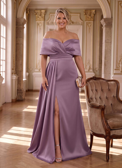 Curvy Simple Off-The-Shoulder Satin Mother Of The Bride Dresses