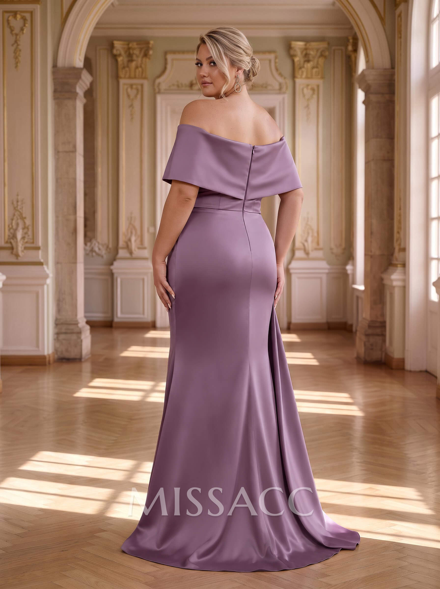 Curvy Simple Off-The-Shoulder Satin Mother Of The Bride Dresses