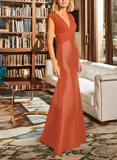 Elegant V-Neck Sleeveless Floor-Length Satin Mother Of The Bride Dresses