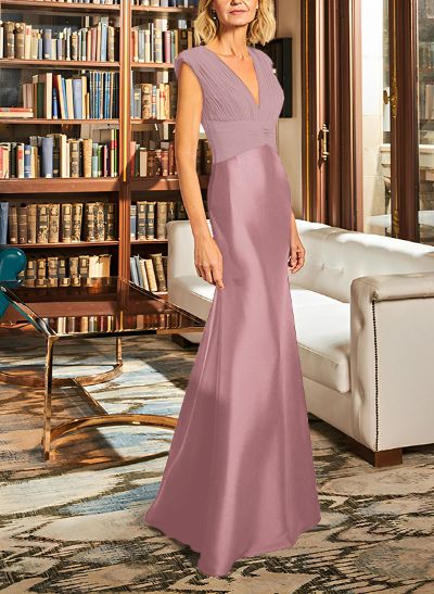 Elegant V-Neck Sleeveless Floor-Length Satin Mother Of The Bride Dresses