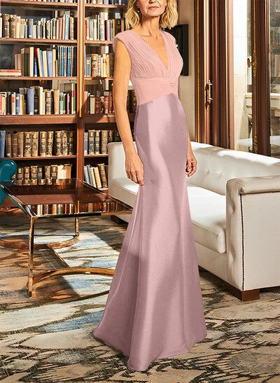 Elegant V-Neck Sleeveless Floor-Length Satin Mother Of The Bride Dresses