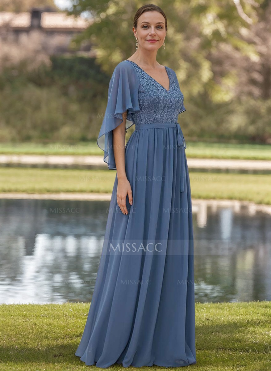 A-Line V-Neck Short Sleeves Chiffon/Lace Mother Of The Bride Dresses