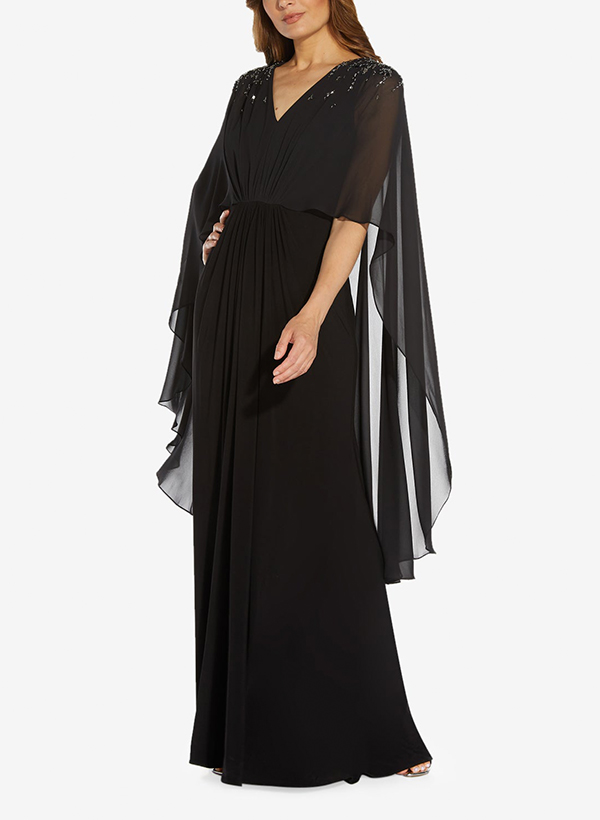 Column V-Neck Chiffon/Jersey Mother Of The Bride Dresses With Beading