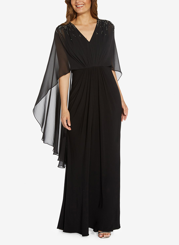 Column V-Neck Chiffon/Jersey Mother Of The Bride Dresses With Beading