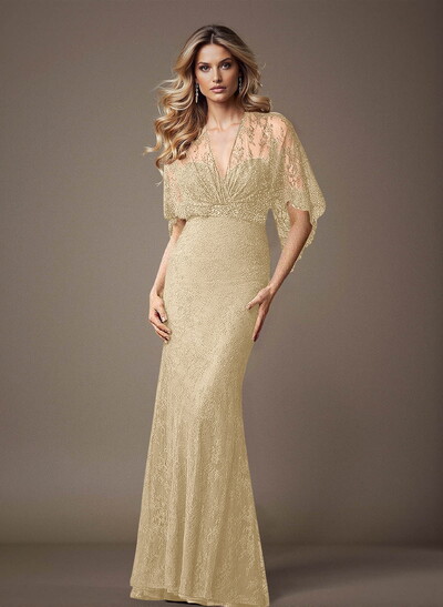 Trumpet/Mermaid V-Neck Short Sleeves Lace Mother Of The Bride Dresses