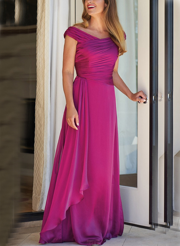 Sheath/Column Off-The-Shoulder Chiffon Mother Of The Bride Dresses